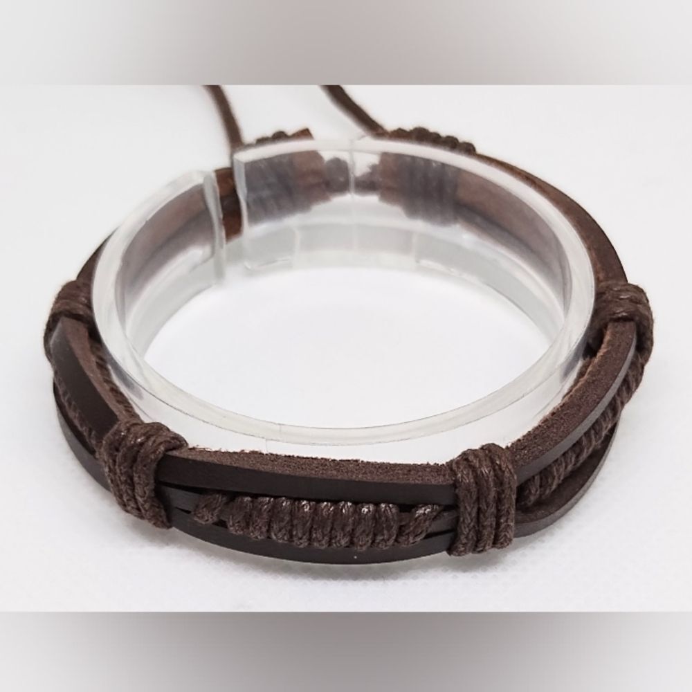 Men's Leather Bracelet Layered Brown‎ F1